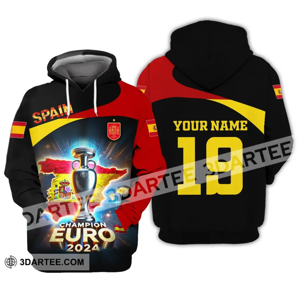 Unisex Shirt Custom Name And Number Spain Football Euro 2024 Polo Long Sleeve Hoodie / S T-Shirt