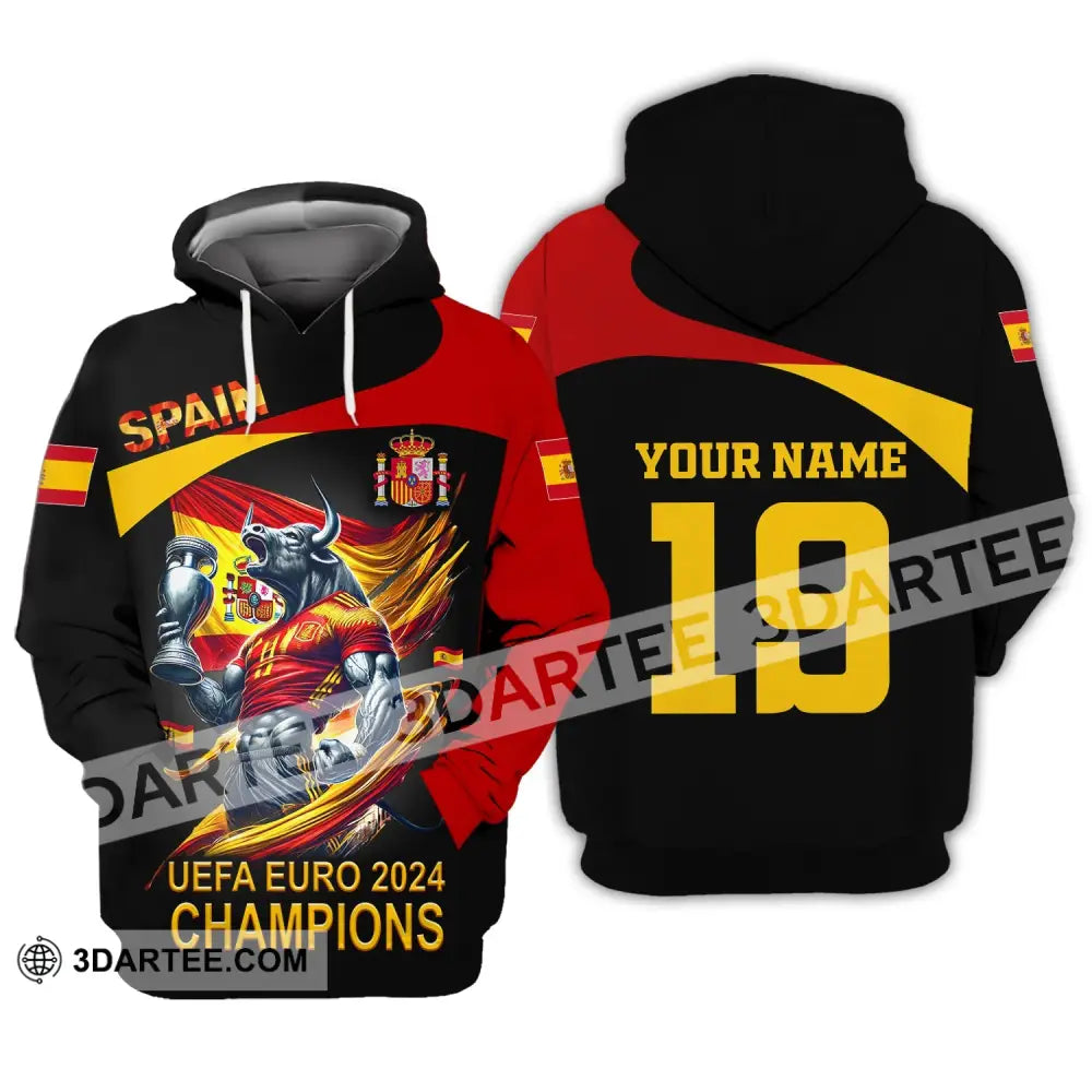 Unisex Shirt Custom Name And Number Spain Football Euro 2024 Polo Long Sleeve Hoodie / S T-Shirt