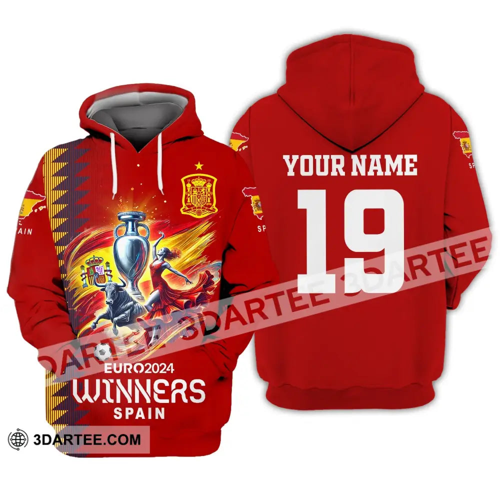 Unisex Shirt Custom Name And Number Spain Football Euro 2024 Polo Long Sleeve Hoodie / S T-Shirt