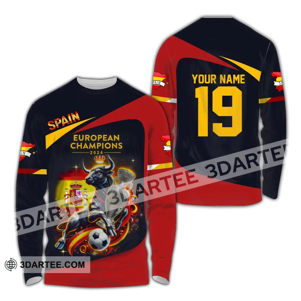 Unisex Shirt Custom Name And Number Spain Football Euro 2024 Polo Long Sleeve / S T-Shirt