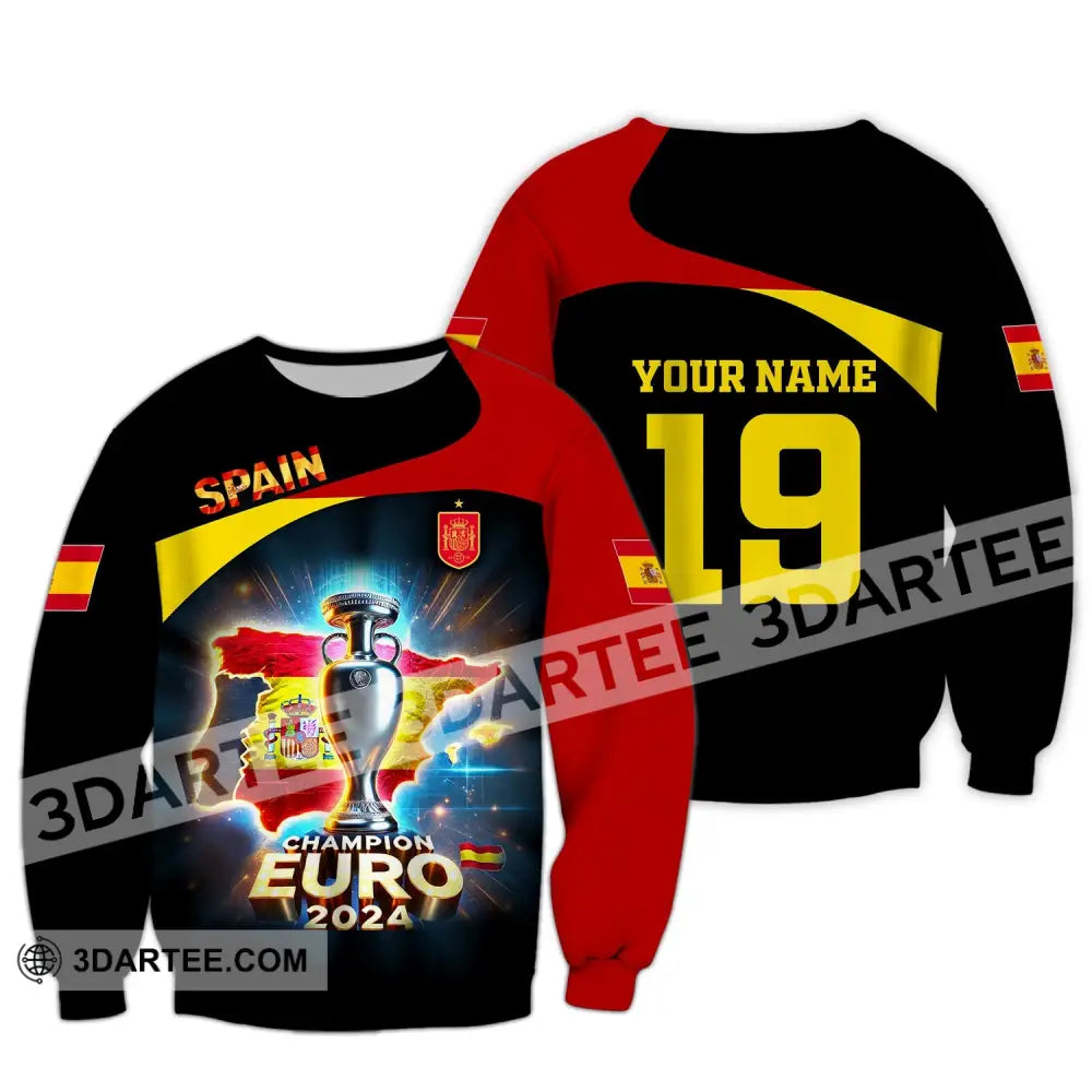 Unisex Shirt Custom Name And Number Spain Football Euro 2024 Polo Long Sleeve / S T-Shirt