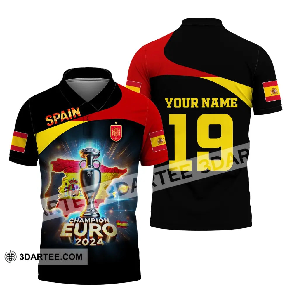 Unisex Shirt Custom Name And Number Spain Football Euro 2024 Polo Long Sleeve / S T-Shirt