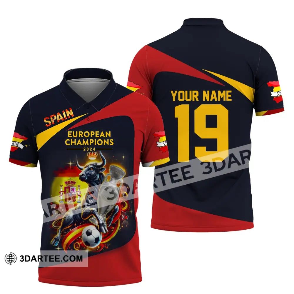 Unisex Shirt Custom Name And Number Spain Football Euro 2024 Polo Long Sleeve / S T-Shirt