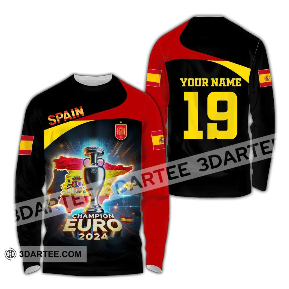 Unisex Shirt Custom Name And Number Spain Football Euro 2024 Polo Long Sleeve / S T-Shirt