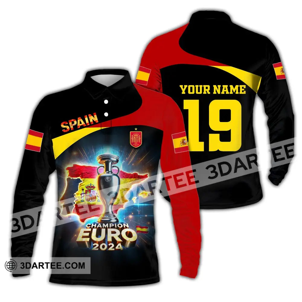 Unisex Shirt Custom Name And Number Spain Football Euro 2024 Polo Long Sleeve / S T-Shirt