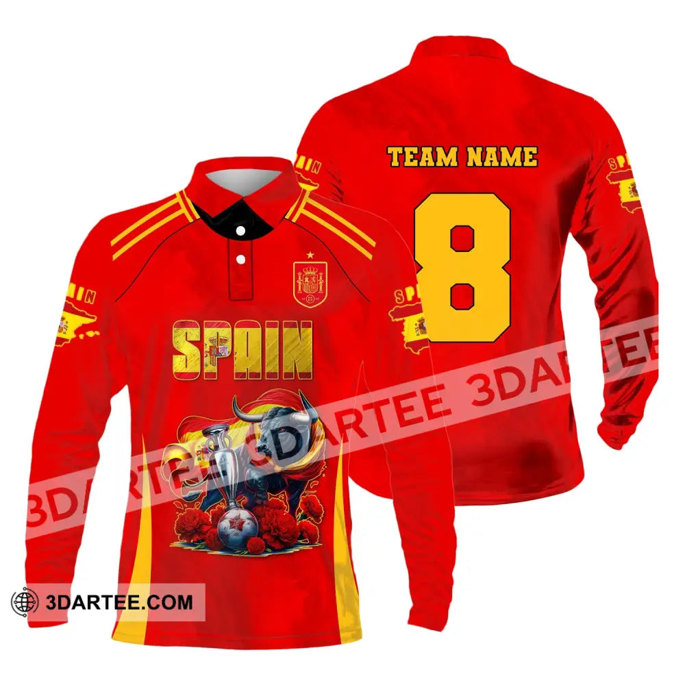 Unisex Shirt Custom Name And Number Spain Football Euro 2024 Polo Long Sleeve / S T-Shirt