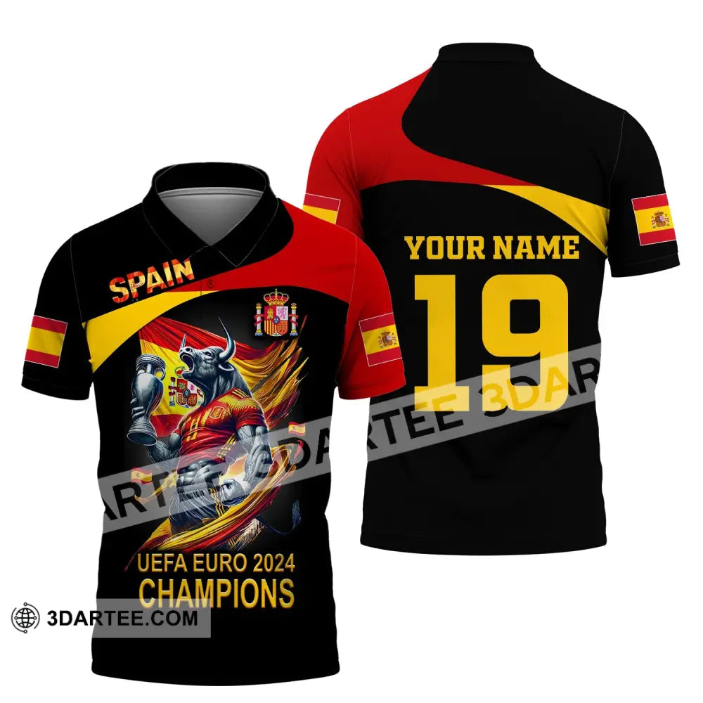 Unisex Shirt Custom Name And Number Spain Football Euro 2024 Polo Long Sleeve / S T-Shirt