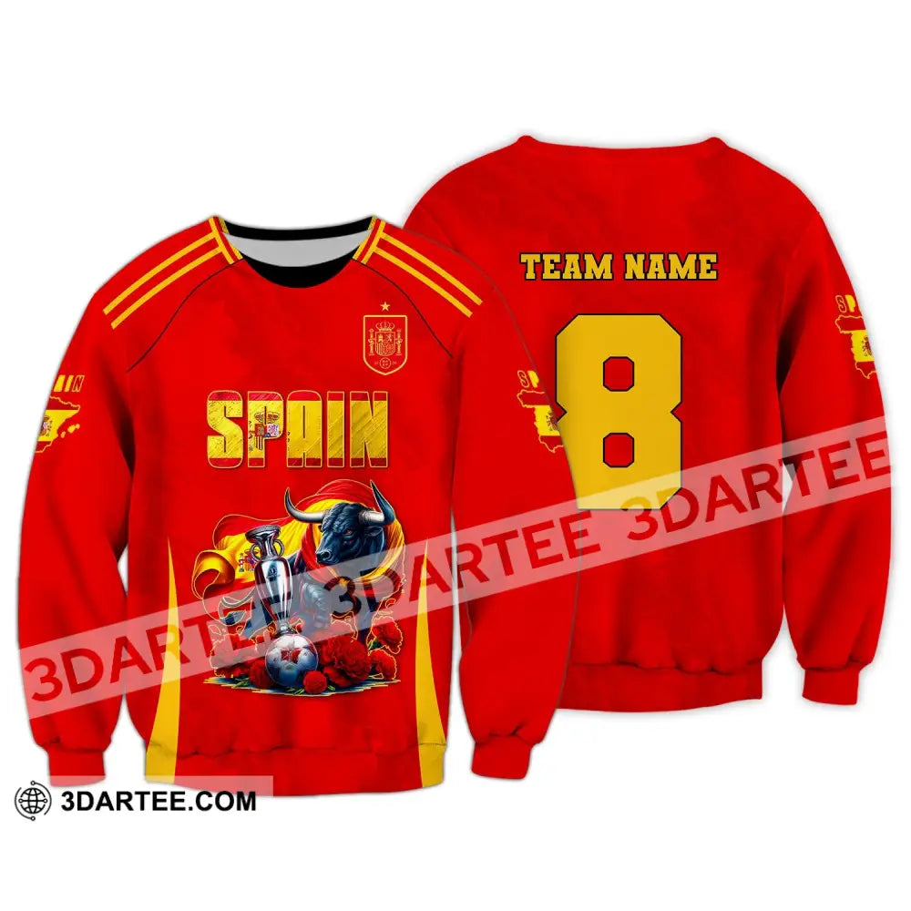 Unisex Shirt Custom Name And Number Spain Football Euro 2024 Polo Long Sleeve / S T-Shirt