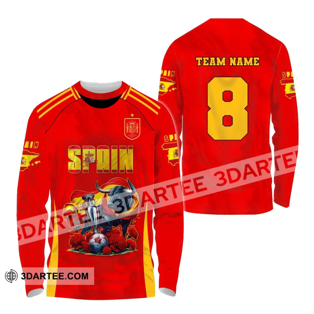 Unisex Shirt Custom Name And Number Spain Football Euro 2024 Polo Long Sleeve / S T-Shirt