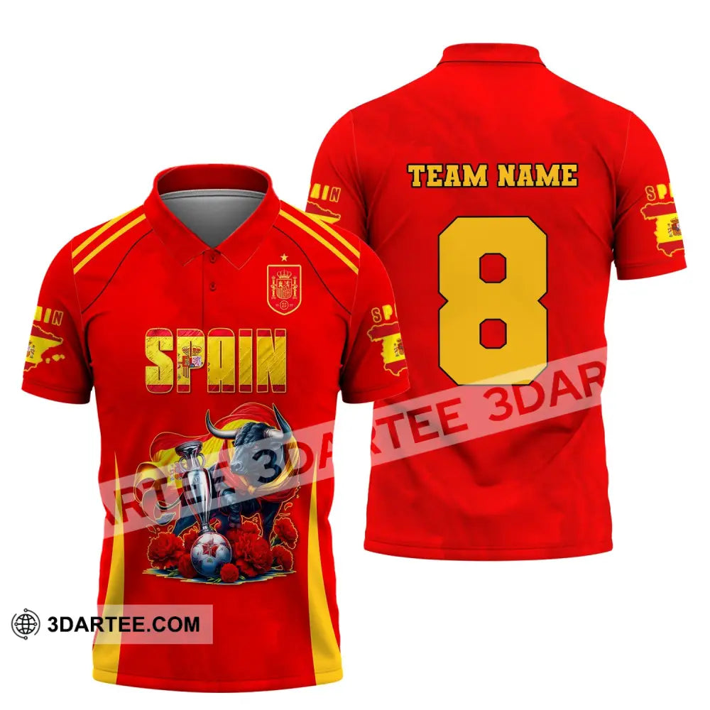 Unisex Shirt Custom Name And Number Spain Football Euro 2024 Polo Long Sleeve / S T-Shirt