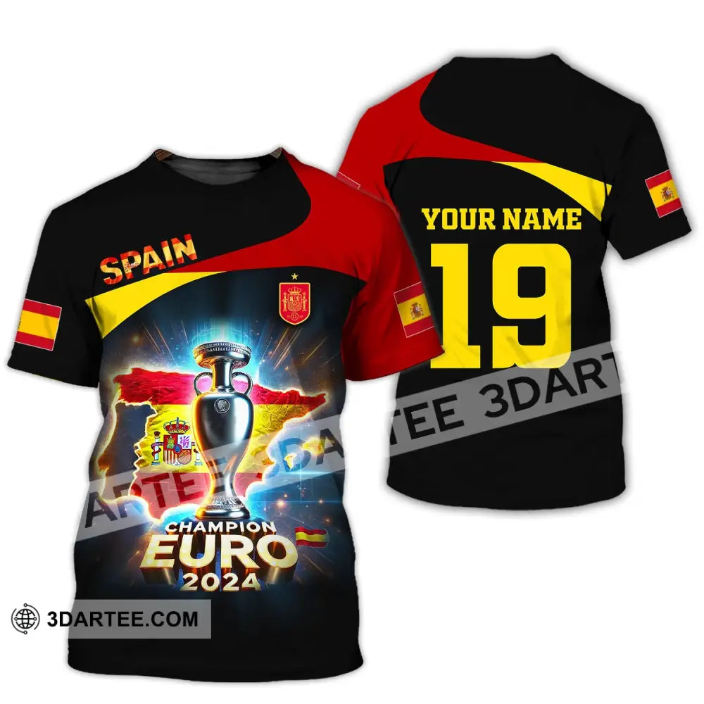 Unisex Shirt Custom Name And Number Spain Football Euro 2024 Polo Long Sleeve T-Shirt / S