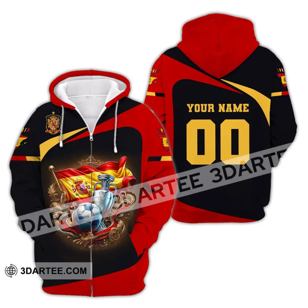 Unisex Shirt Custom Name And Number Spain Football Euro 2024 Polo Long Sleeve Zipper Hoodie / S