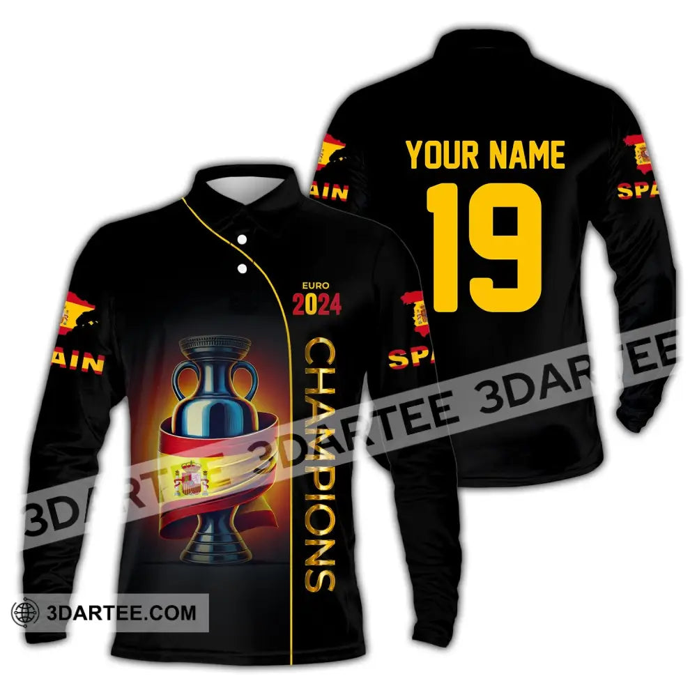 Unisex Shirt Custom Name And Number Spain Football Polo Euro 2024 Hoodie Long Sleeve / S T-Shirt