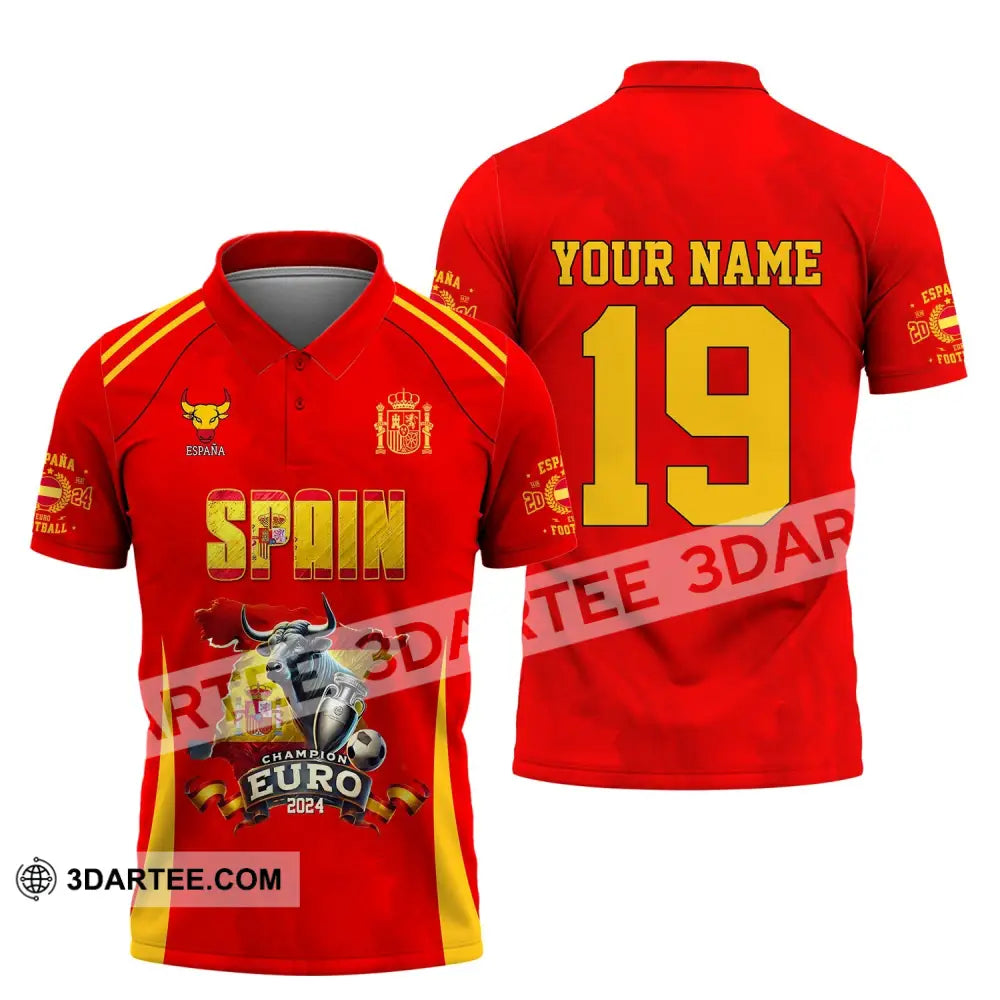 Unisex Shirt Custom Name And Number Spain Football Polo Euro 2024 Hoodie Long Sleeve / S T-Shirt