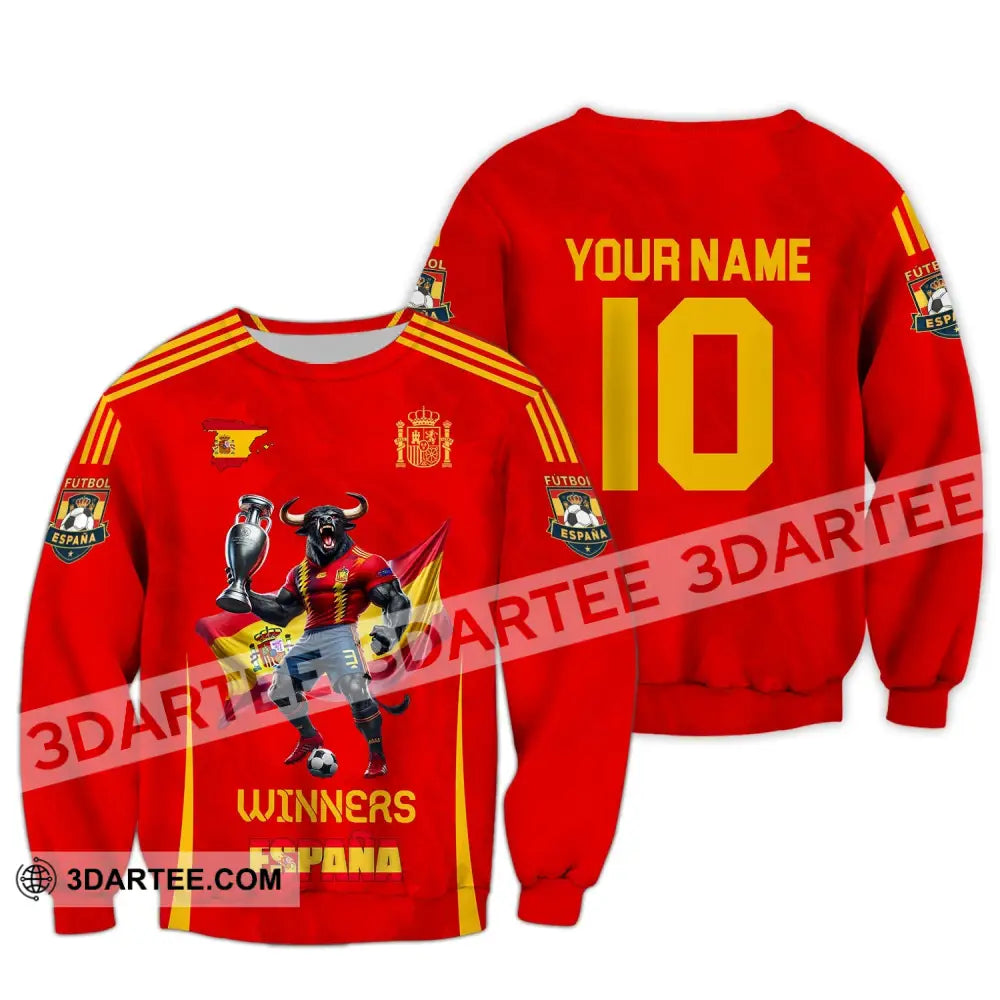 Unisex Shirt Custom Name And Number Spain Football Polo Euro 2024 Hoodie Long Sleeve / S T-Shirt