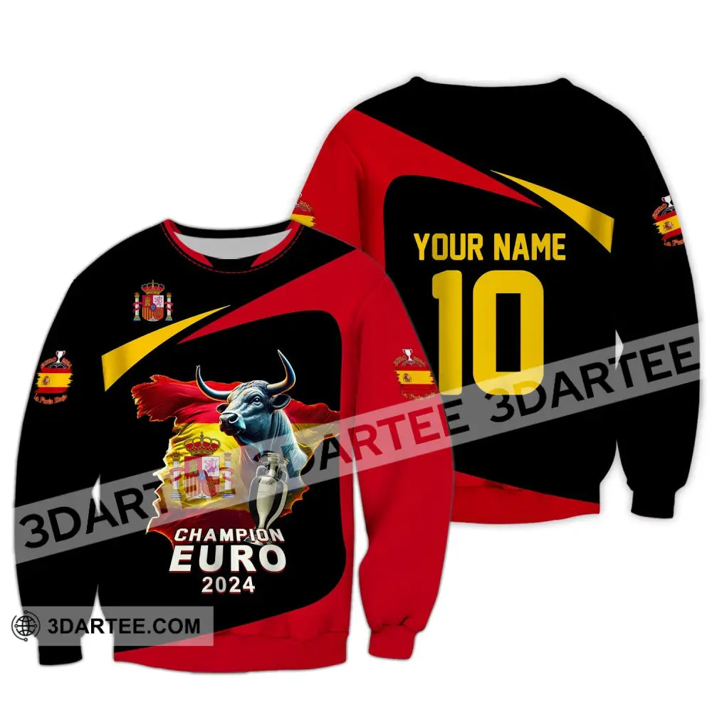 Unisex Shirt Custom Name And Number Spain Football Polo Euro 2024 Hoodie Long Sleeve / S T-Shirt