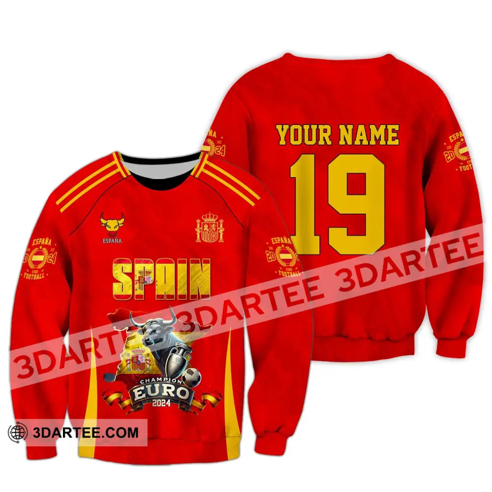 Unisex Shirt Custom Name And Number Spain Football Polo Euro 2024 Hoodie Long Sleeve / S T-Shirt