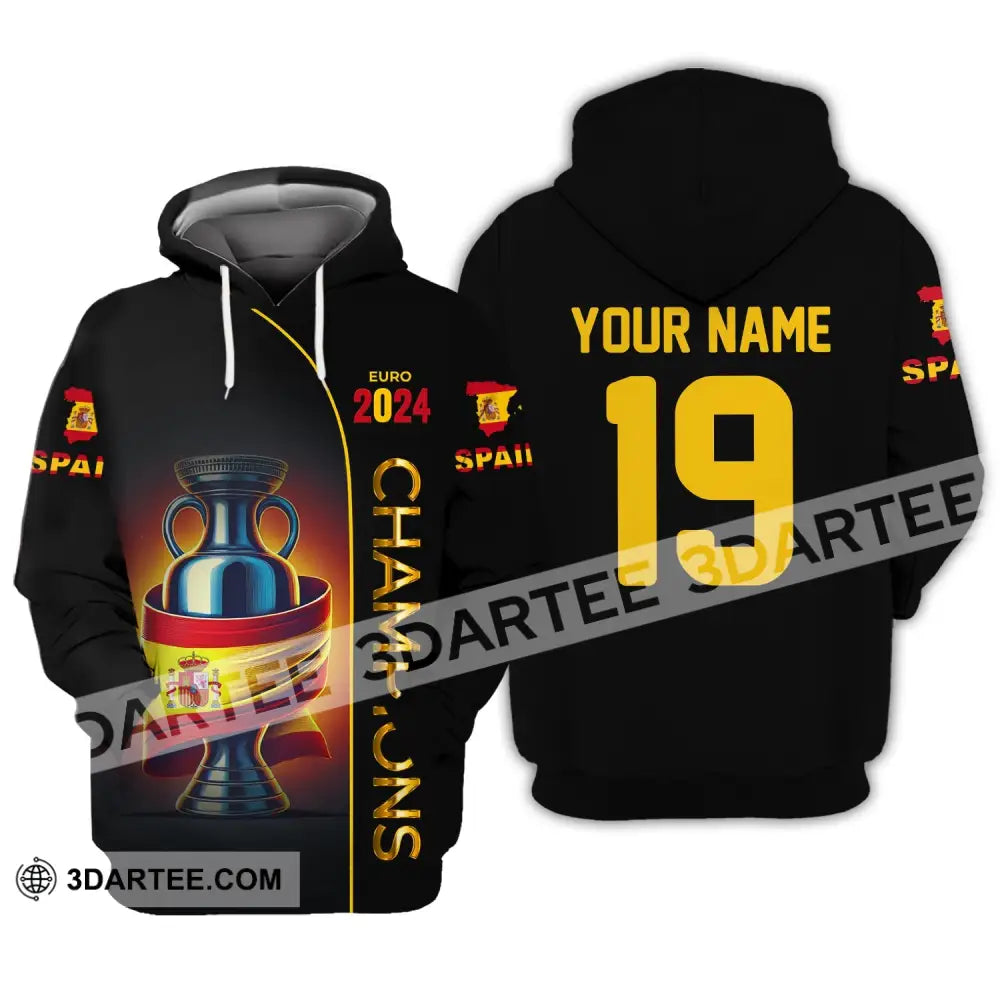 Unisex Shirt Custom Name And Number Spain Football Polo Euro 2024 Hoodie Long Sleeve / S T-Shirt