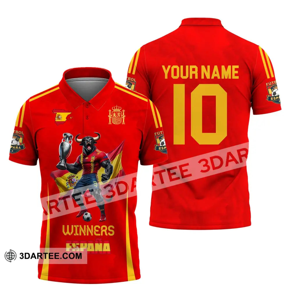 Unisex Shirt Custom Name And Number Spain Football Polo Euro 2024 Hoodie Long Sleeve / S T-Shirt