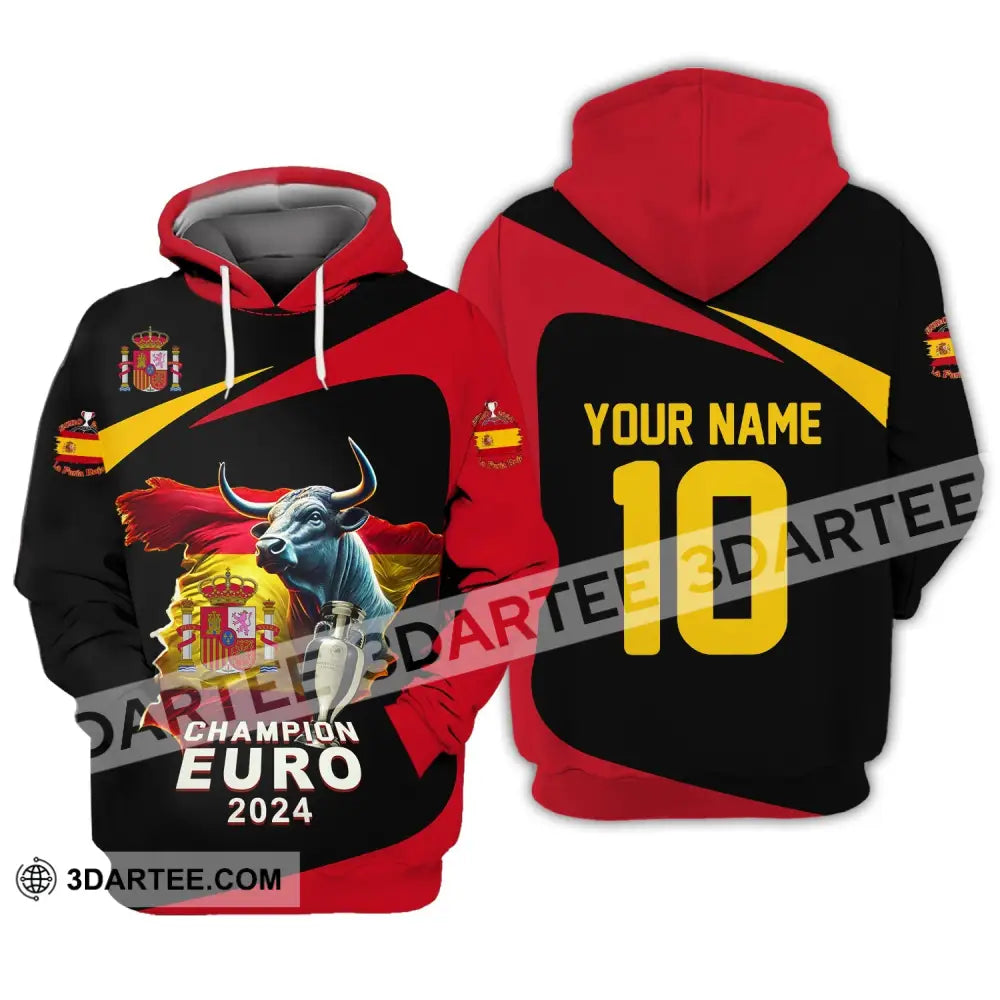 Unisex Shirt Custom Name And Number Spain Football Polo Euro 2024 Hoodie Long Sleeve / S T-Shirt