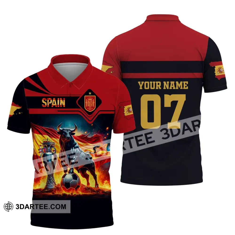 Unisex Shirt Custom Name And Number Spain Football Polo Euro 2024 Hoodie Long Sleeve / S T-Shirt