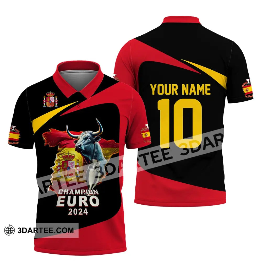 Unisex Shirt Custom Name And Number Spain Football Polo Euro 2024 Hoodie Long Sleeve / S T-Shirt