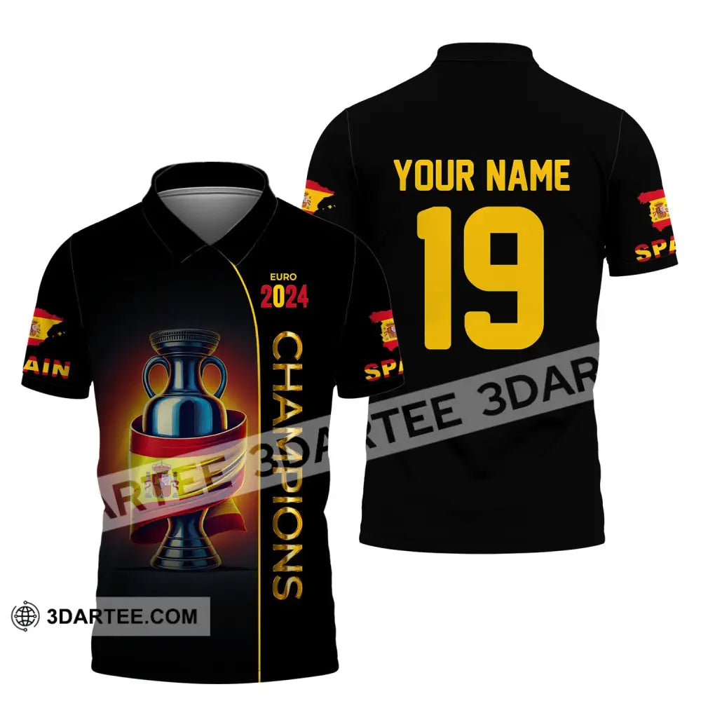 Unisex Shirt Custom Name And Number Spain Football Polo Euro 2024 Hoodie Long Sleeve / S T-Shirt