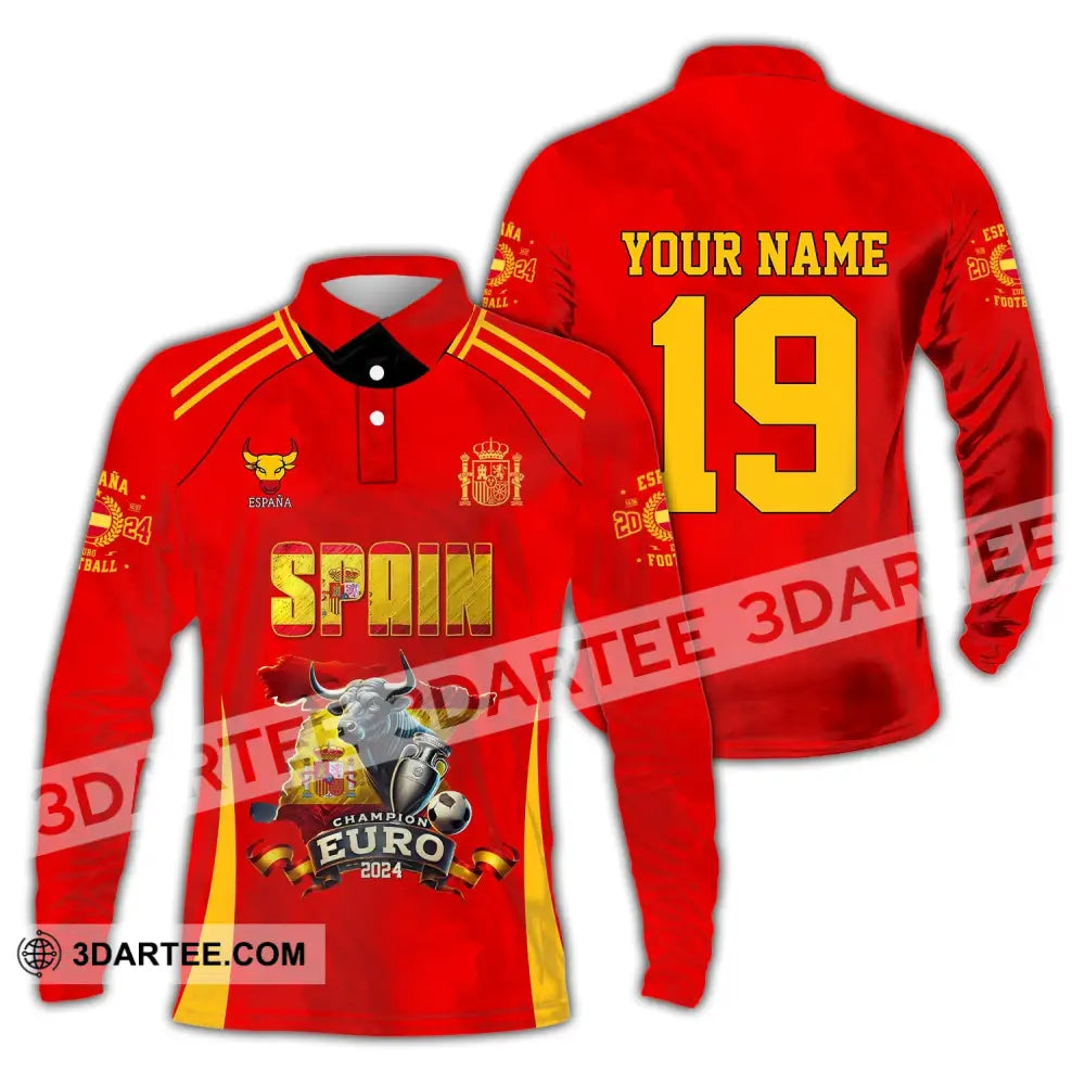 Unisex Shirt Custom Name And Number Spain Football Polo Euro 2024 Hoodie Long Sleeve / S T-Shirt