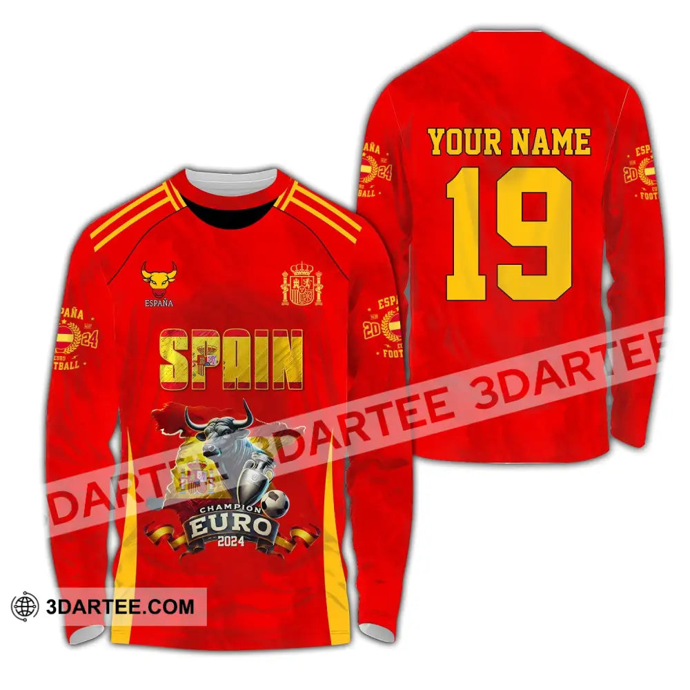 Unisex Shirt Custom Name And Number Spain Football Polo Euro 2024 Hoodie Long Sleeve / S T-Shirt