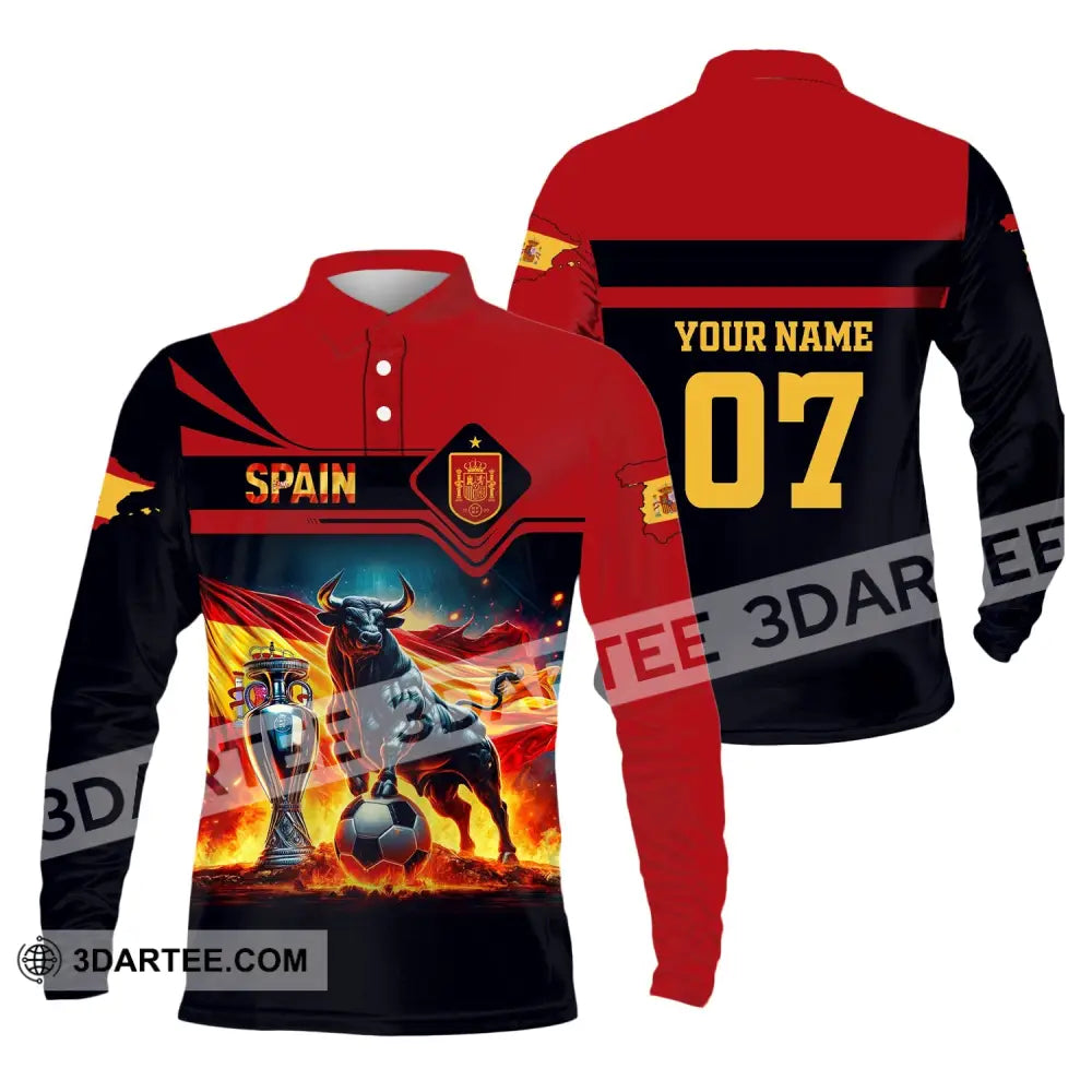 Unisex Shirt Custom Name And Number Spain Football Polo Euro 2024 Hoodie Long Sleeve / S T-Shirt