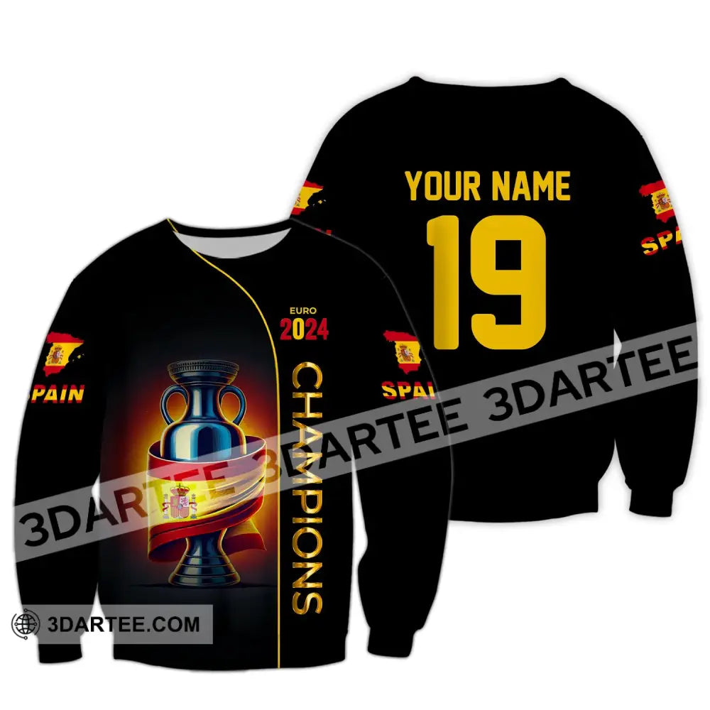 Unisex Shirt Custom Name And Number Spain Football Polo Euro 2024 Hoodie Long Sleeve / S T-Shirt