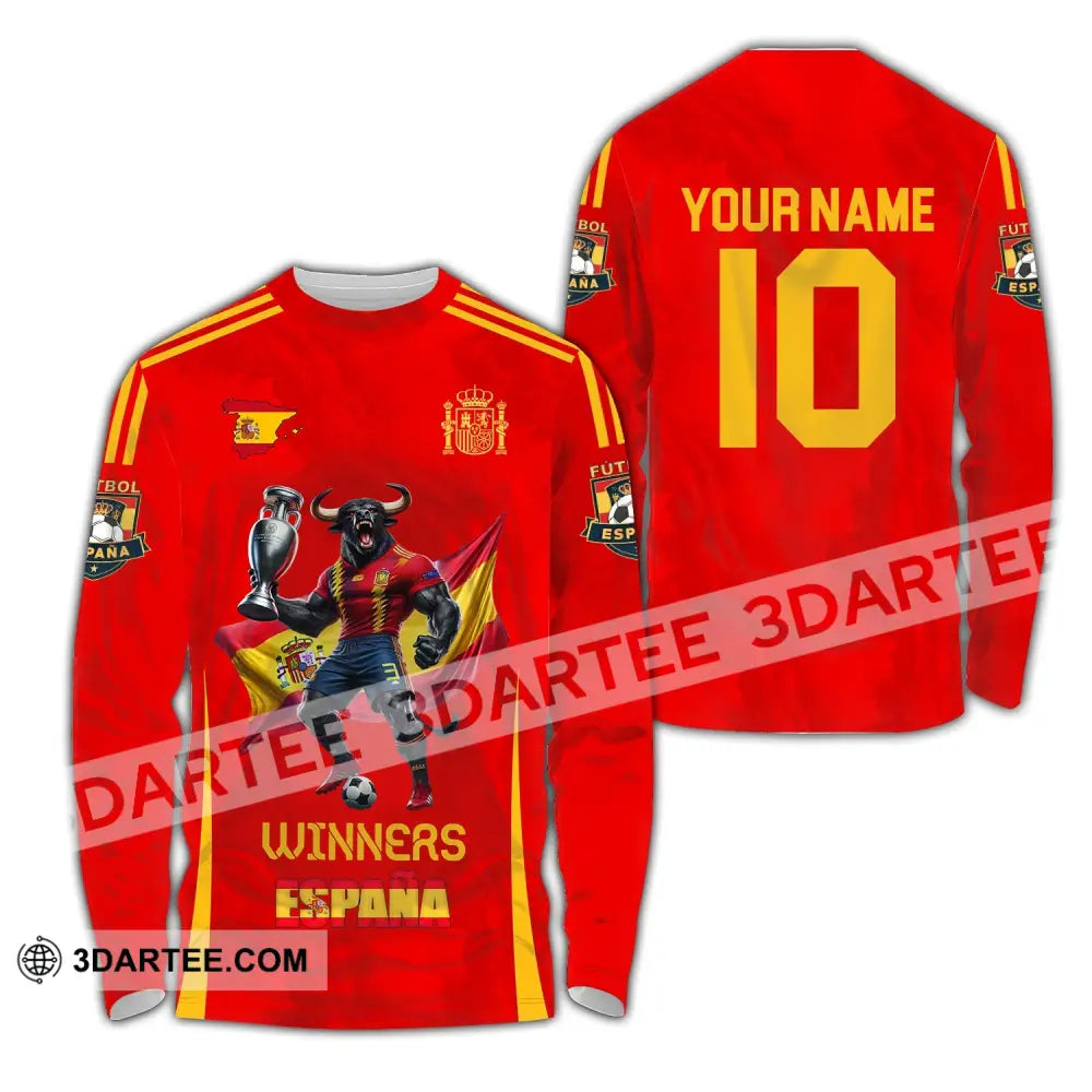 Unisex Shirt Custom Name And Number Spain Football Polo Euro 2024 Hoodie Long Sleeve / S T-Shirt