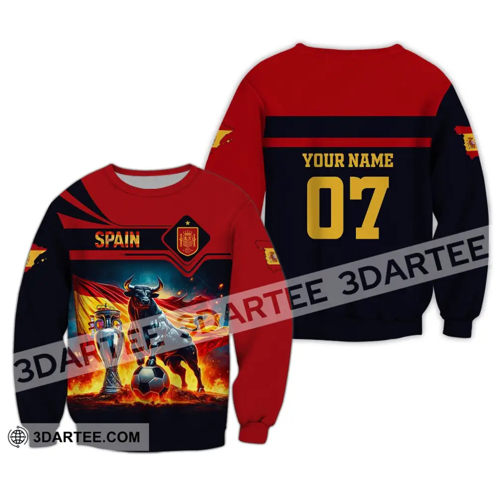 Unisex Shirt Custom Name And Number Spain Football Polo Euro 2024 Hoodie Long Sleeve / S T-Shirt