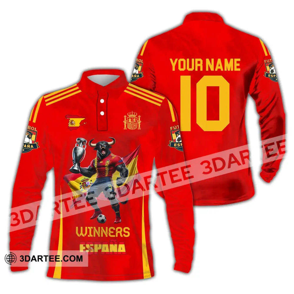 Unisex Shirt Custom Name And Number Spain Football Polo Euro 2024 Hoodie Long Sleeve / S T-Shirt