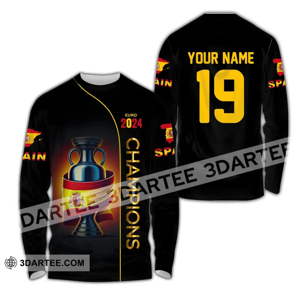 Unisex Shirt Custom Name And Number Spain Football Polo Euro 2024 Hoodie Long Sleeve / S T-Shirt