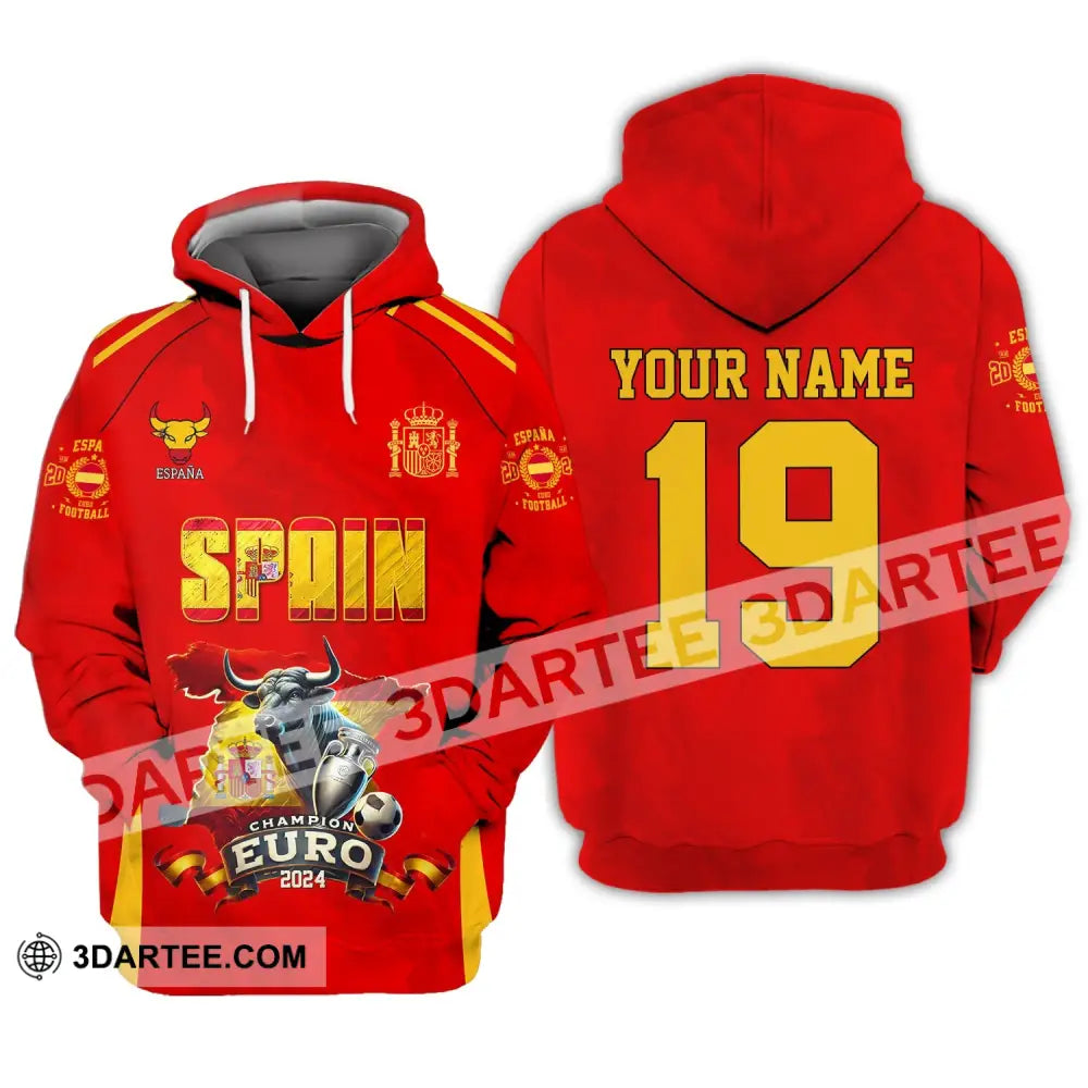 Unisex Shirt Custom Name And Number Spain Football Polo Euro 2024 Hoodie Long Sleeve / S T-Shirt