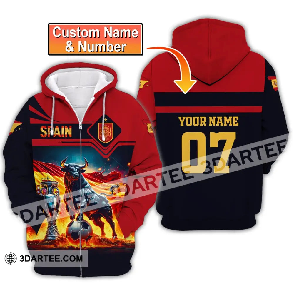 Unisex Shirt Custom Name And Number Spain Football Polo Euro 2024 Hoodie Long Sleeve T-Shirt