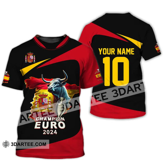 Unisex Shirt Custom Name And Number Spain Football Polo Euro 2024 Hoodie Long Sleeve T-Shirt / S