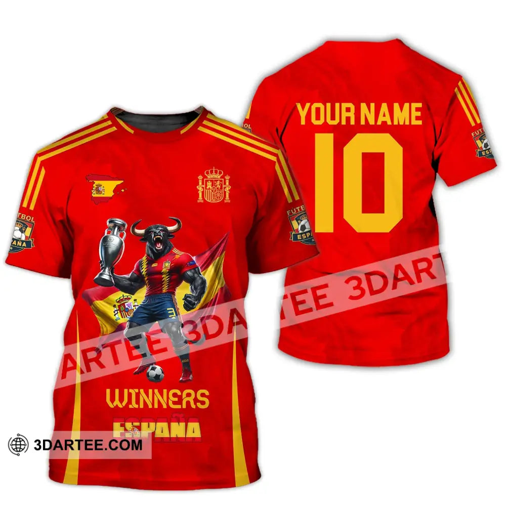 Unisex Shirt Custom Name And Number Spain Football Polo Euro 2024 Hoodie Long Sleeve T-Shirt / S