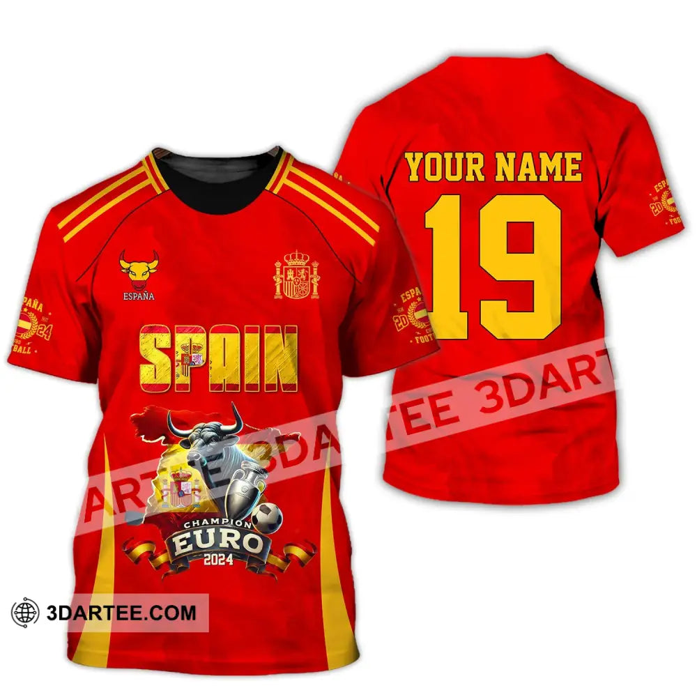 Unisex Shirt Custom Name And Number Spain Football Polo Euro 2024 Hoodie Long Sleeve T-Shirt / S