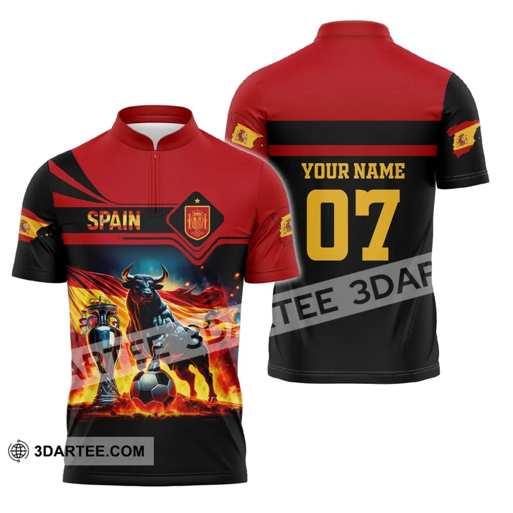 Unisex Shirt Custom Name And Number Spain Football Polo Euro 2024 Hoodie Long Sleeve Zipper / S