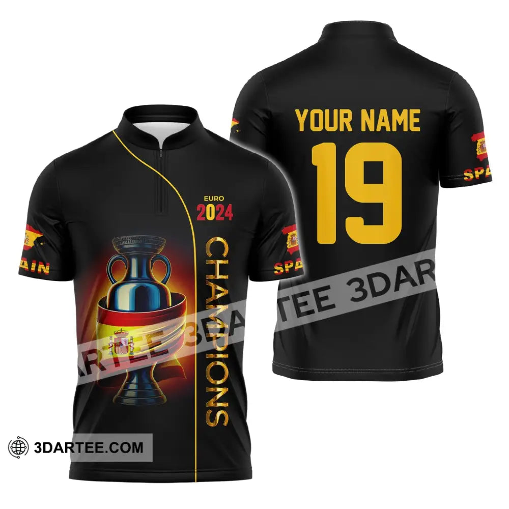 Unisex Shirt Custom Name And Number Spain Football Polo Euro 2024 Hoodie Long Sleeve Zipper / S