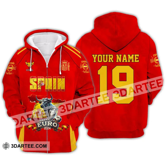 Unisex Shirt Custom Name And Number Spain Football Polo Euro 2024 Hoodie Long Sleeve Zipper / S