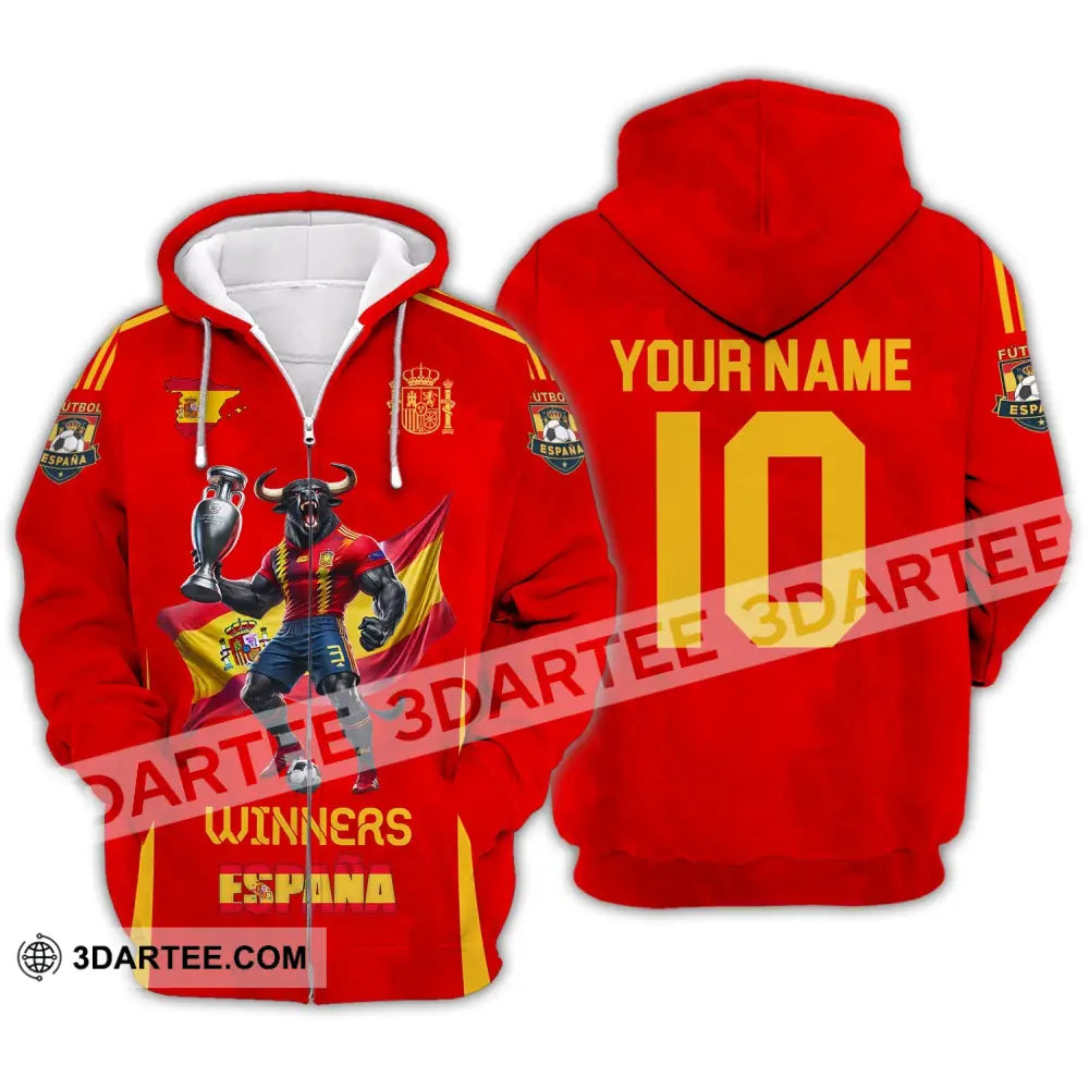 Unisex Shirt Custom Name And Number Spain Football Polo Euro 2024 Hoodie Long Sleeve Zipper / S