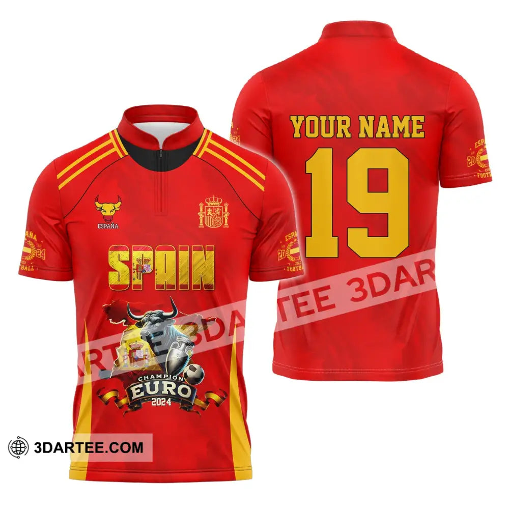 Unisex Shirt Custom Name And Number Spain Football Polo Euro 2024 Hoodie Long Sleeve Zipper / S