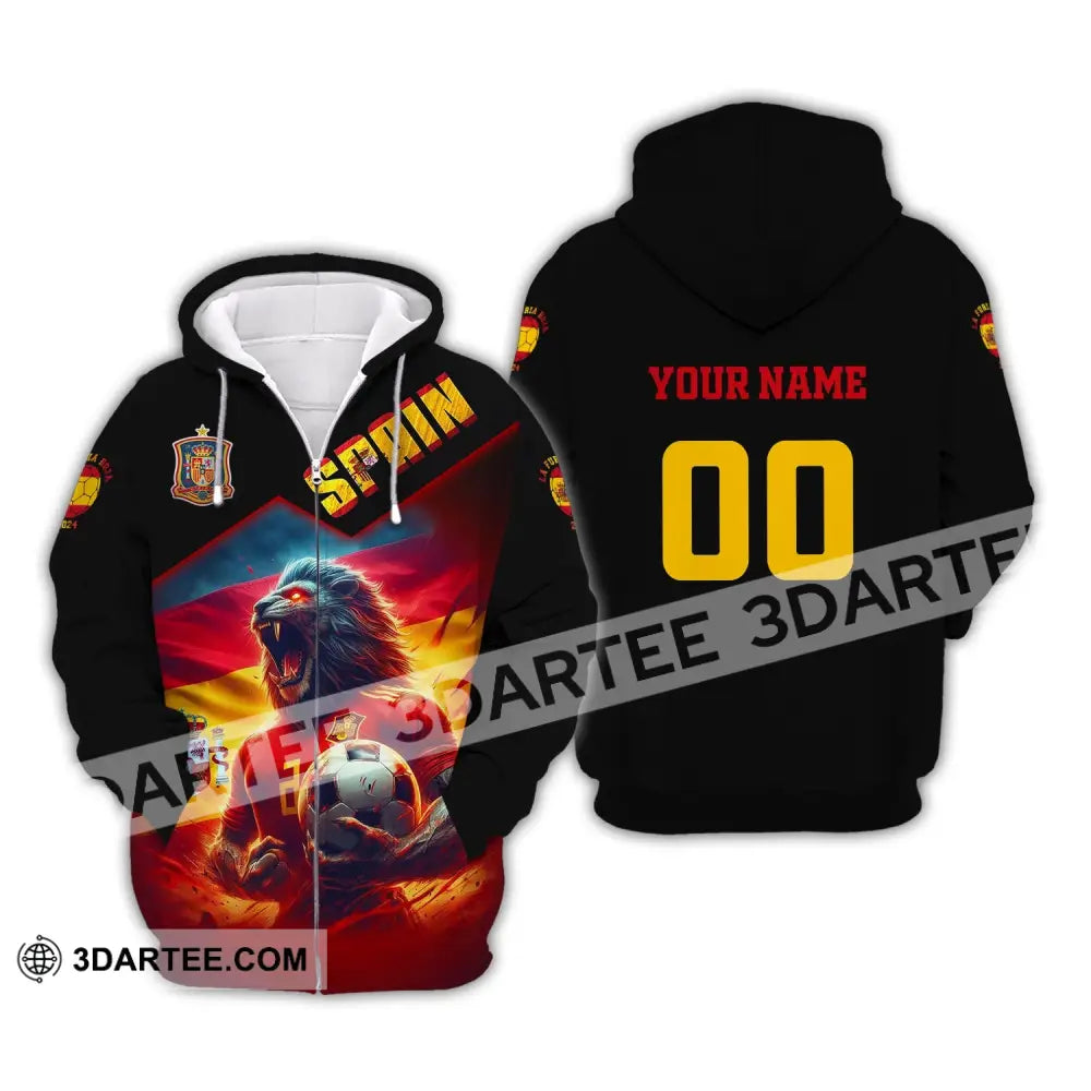 Unisex Shirt Custom Name And Number Spain Football Uefa Polo Long Sleeve Zipper Hoodie / S T-Shirt