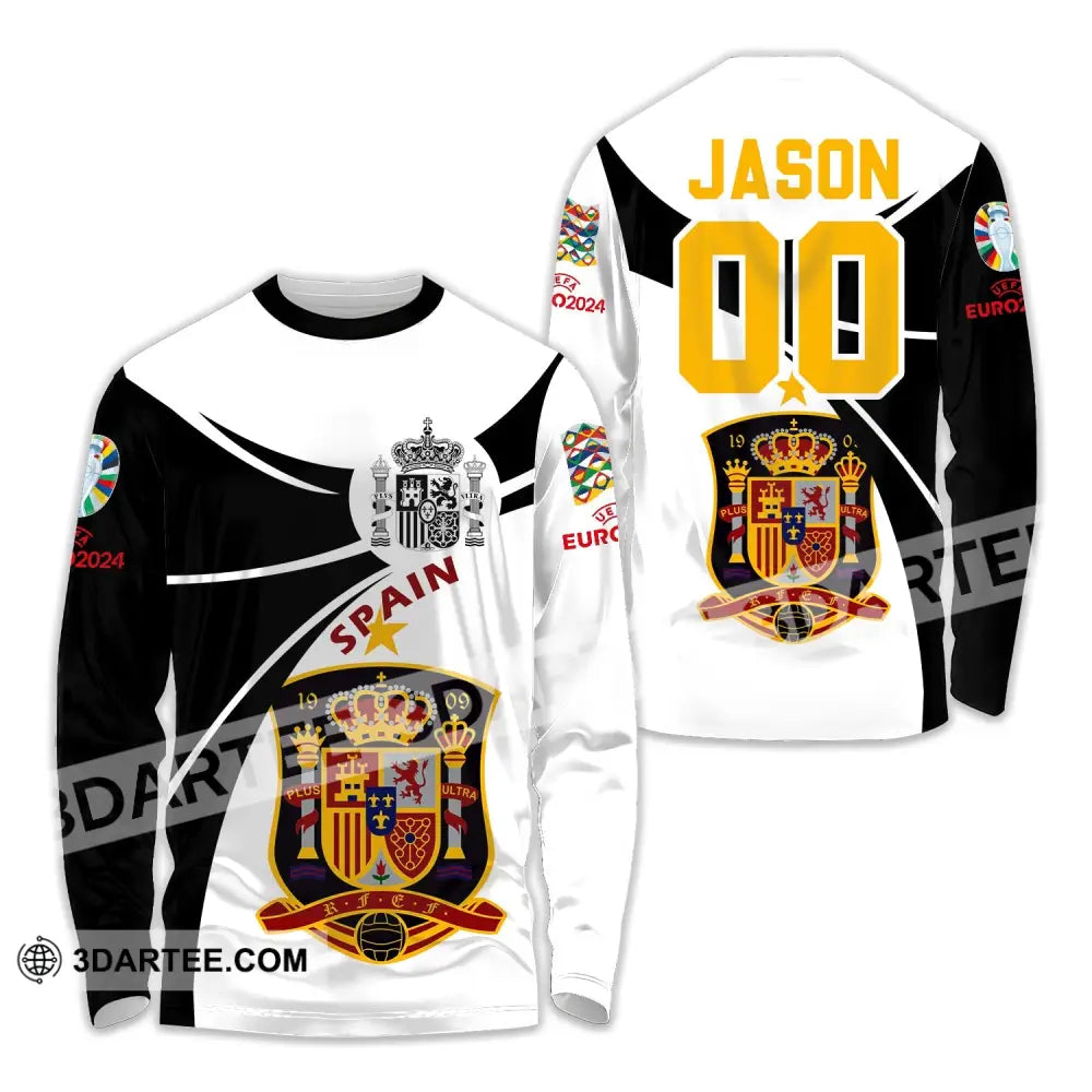 Unisex Shirt - Custom Name And Number Spain National Team Black White Color Long Sleeve / S T-Shirt