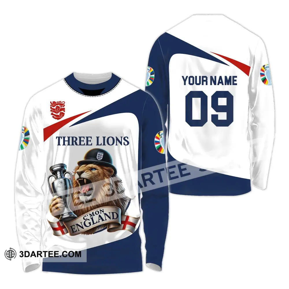 Unisex Shirt - Custom Name And Number Sport C’mon England Three Lions Long Sleeve / S T-Shirt