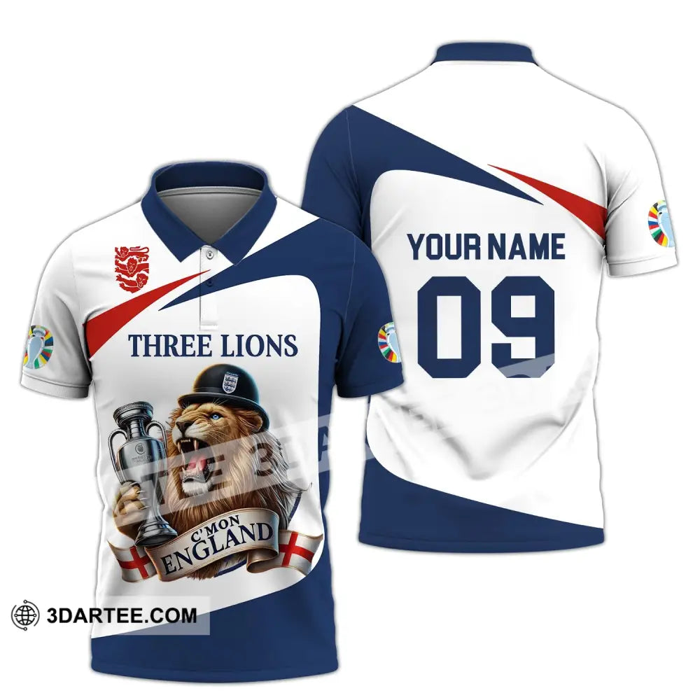 Unisex Shirt - Custom Name And Number Sport C’mon England Three Lions Polo / S T-Shirt