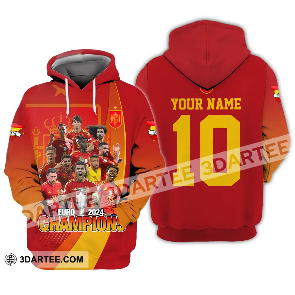 Unisex Shirt - Custom Name And Number Sport Euro 2024 Champion Spain Hoodie / S T-Shirt